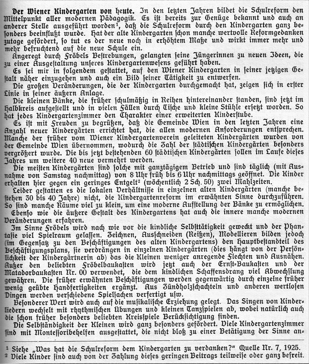 Bericht über die Kindergärten in Wien aus dem Jahre 1926 Quelle Ida Seele Archiv 89407 Dillingen Teil 1